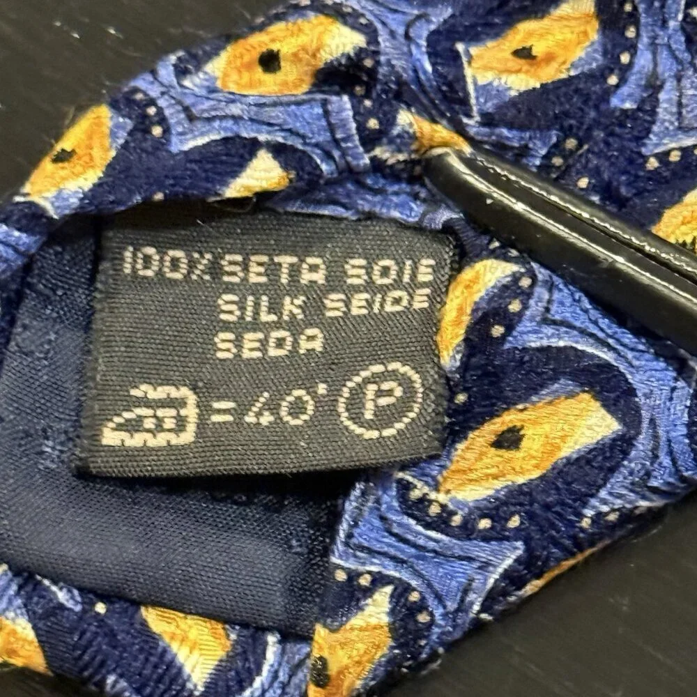 Ermenegildo Zegna Italian Silk Blue And Gold Geometric Mens Neck Tie